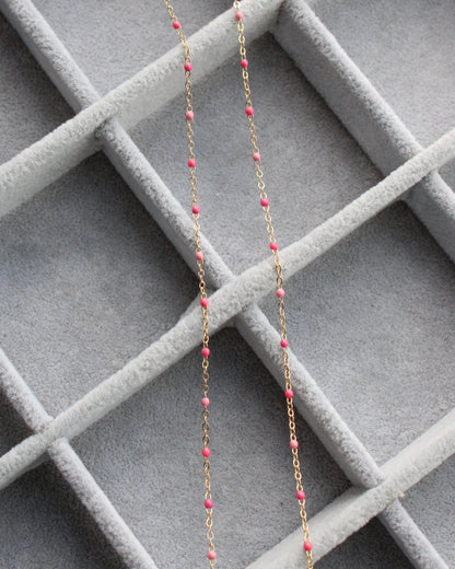 1.6mm Flat Cable Chain with Multi Pink Enamel Dots, G206
