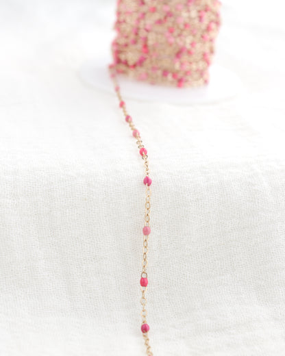 1.6mm Flat Cable Chain with Multi Pink Enamel Dots, G206