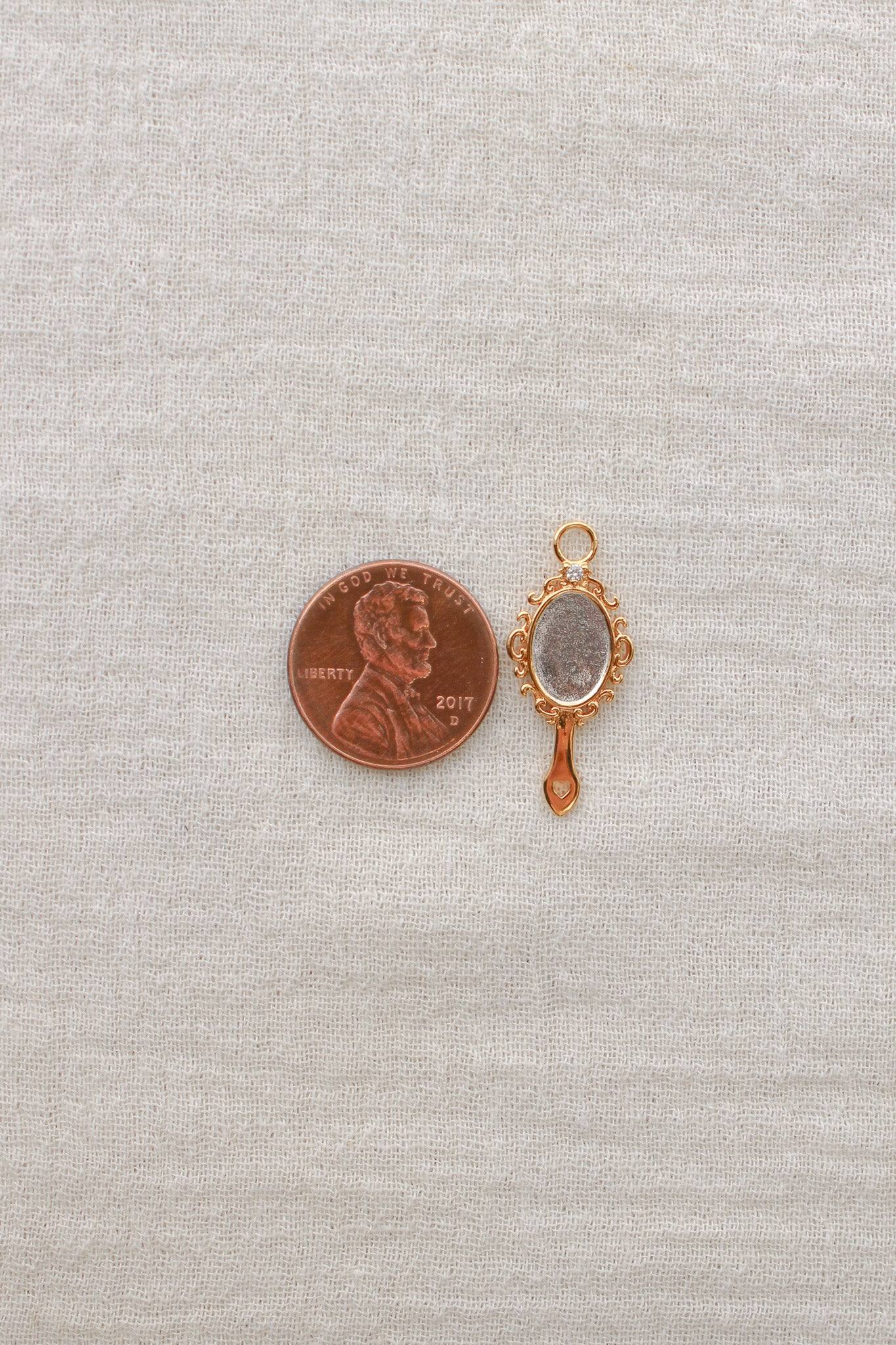 Hand Mirror Charm with Cubic Zirconia, CH297