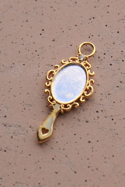 Hand Mirror Charm with Cubic Zirconia, CH297