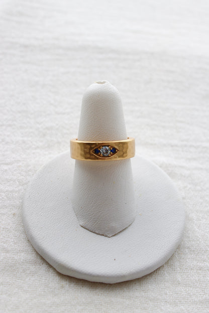 5mm 18K Gold Plated Hammered Cubic Zirconia Evil Eye Ring, R56