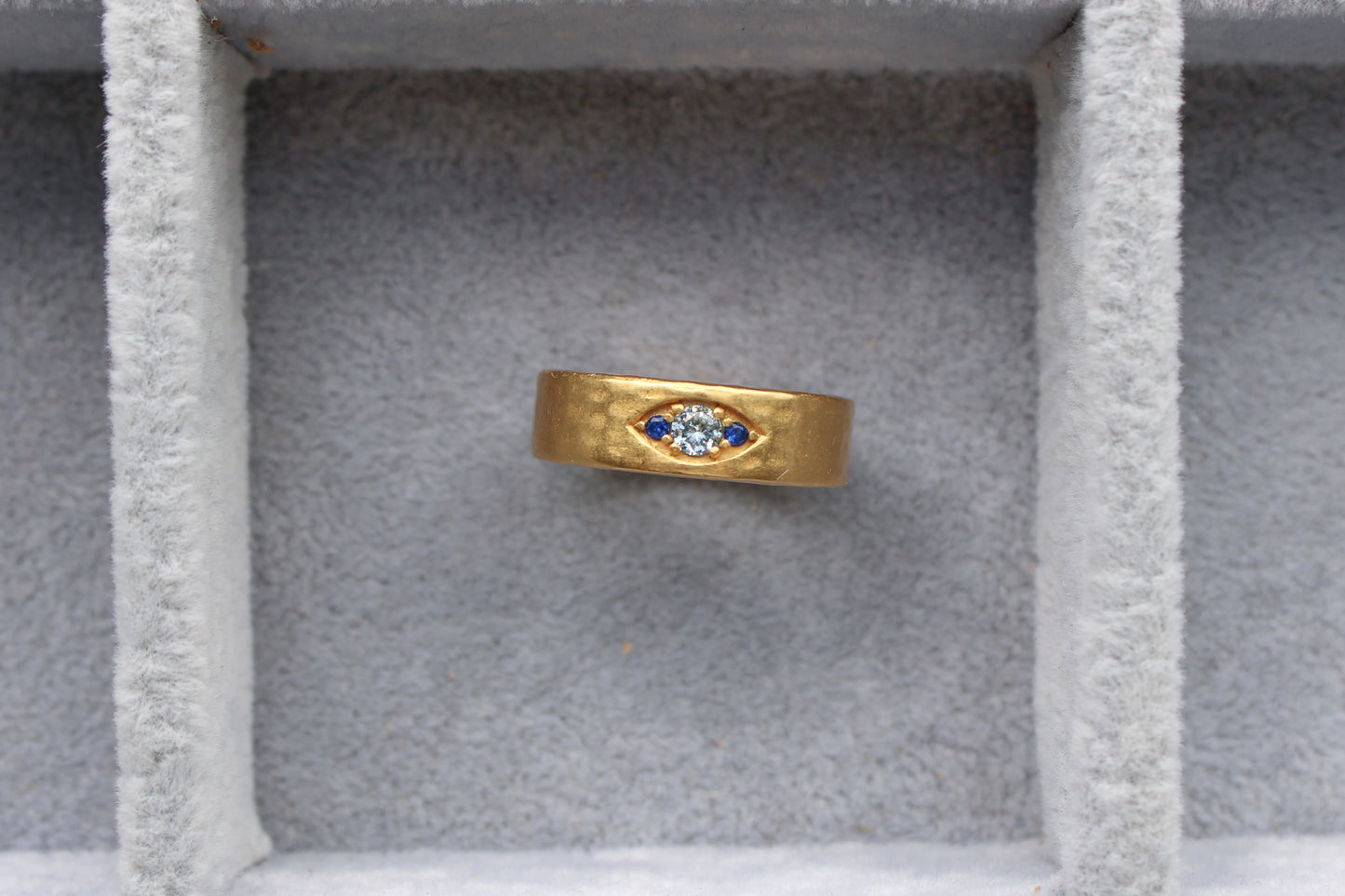 5mm 18K Gold Plated Hammered Cubic Zirconia Evil Eye Ring, R56