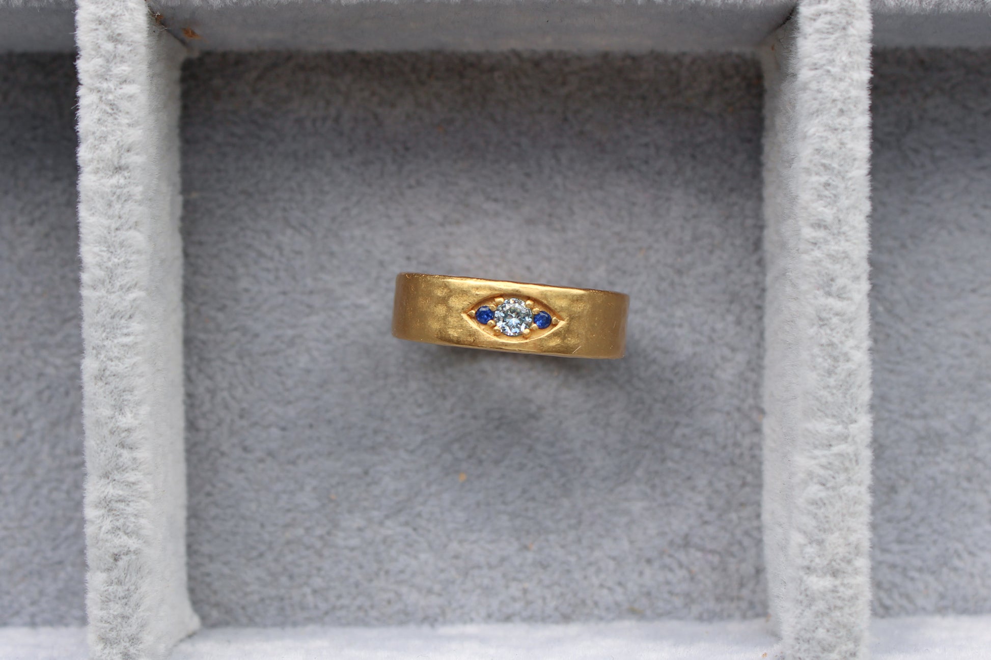 5mm 18K Gold Plated Hammered Cubic Zirconia Evil Eye Ring, R56