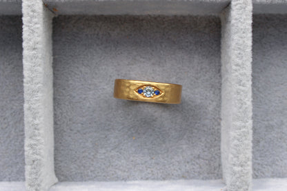 5mm 18K Gold Plated Hammered Cubic Zirconia Evil Eye Ring, R56