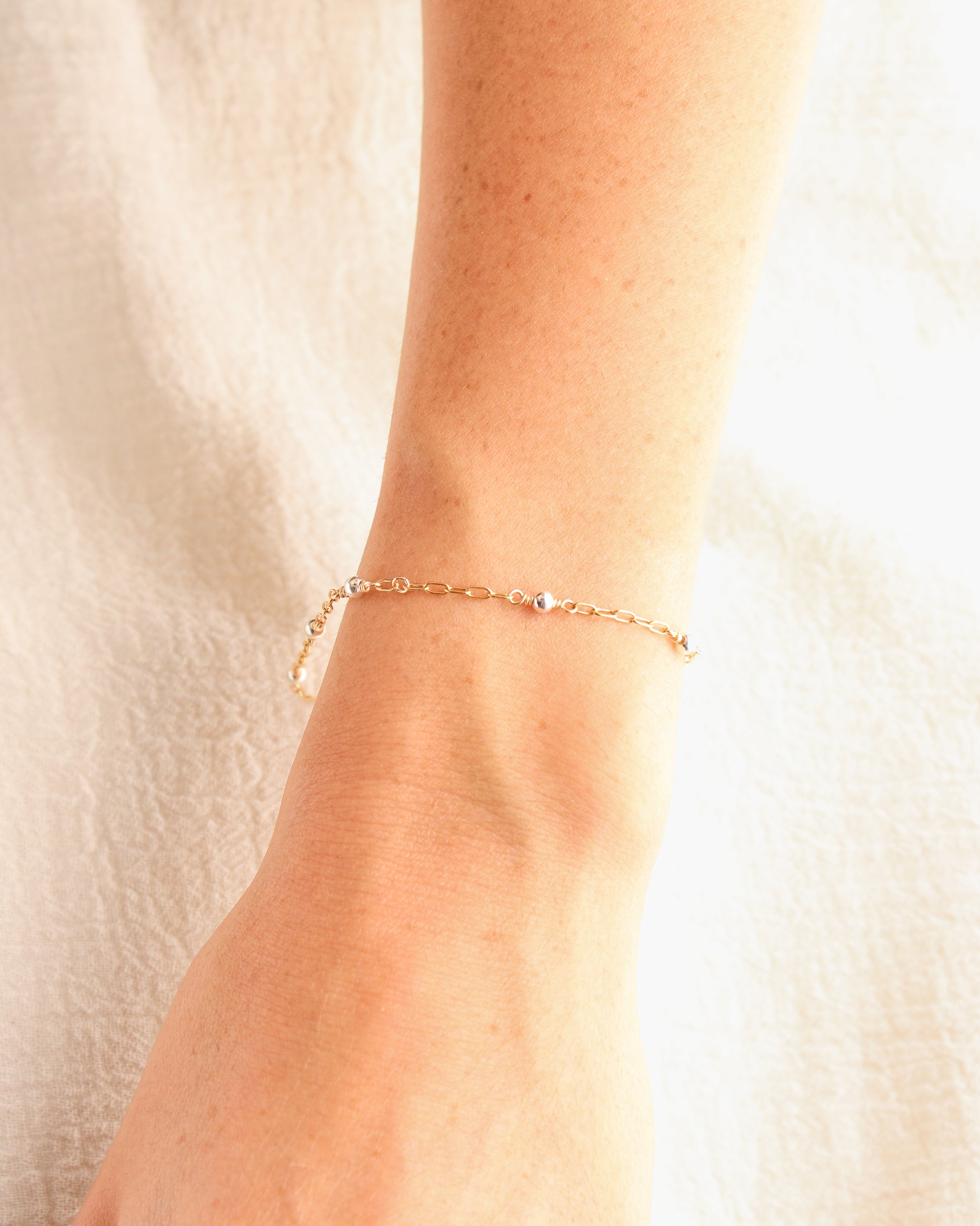 1.7mm Gold Filled Paper Clip Chain with 3mm Beads, Mixed Metal M204