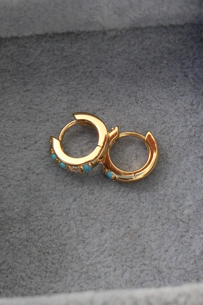 11mm Huggies Hoop Earrings with Turquoise & Cubic Zirconia, E45