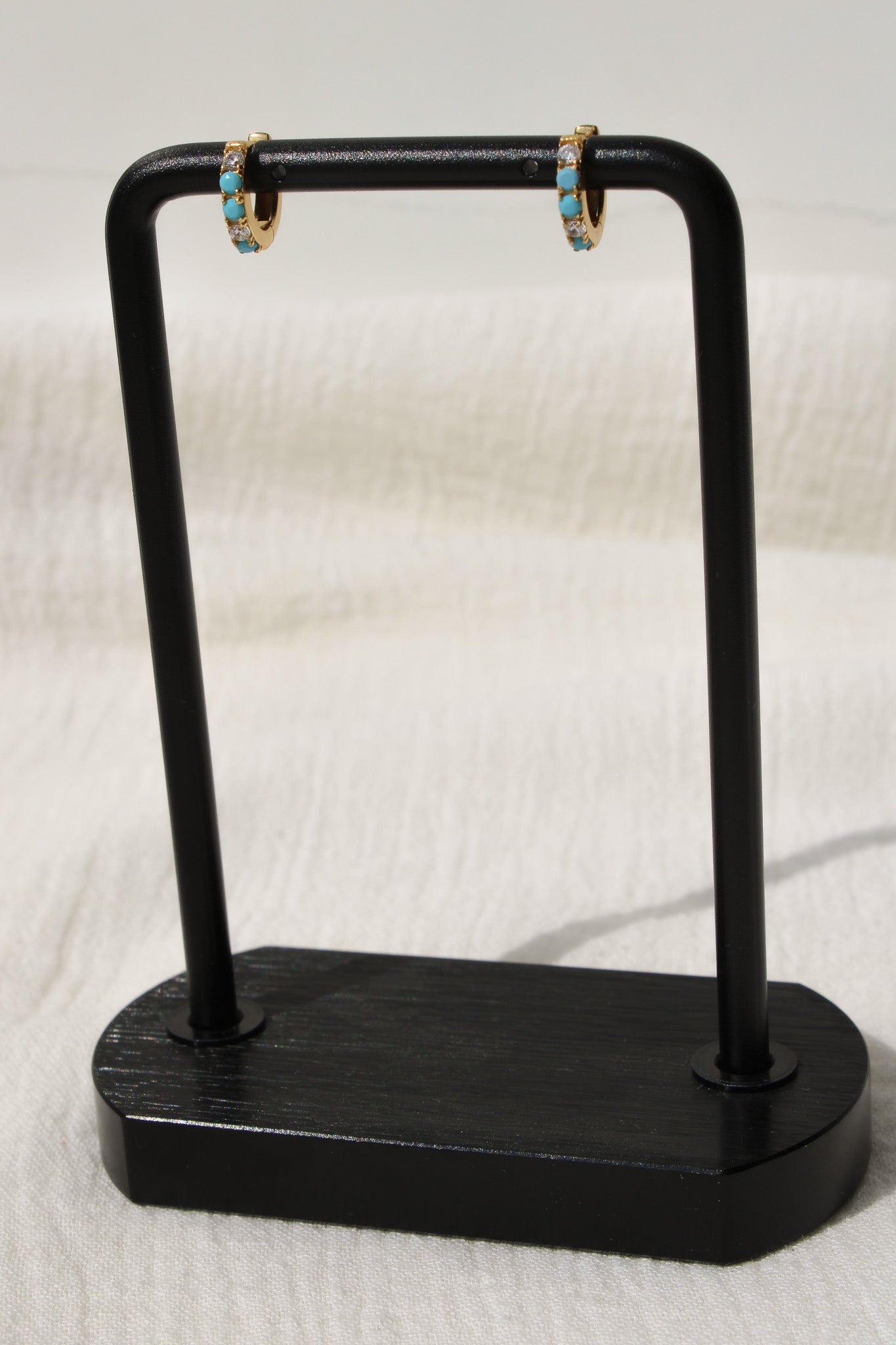 11mm Huggies Hoop Earrings with Turquoise & Cubic Zirconia, E45