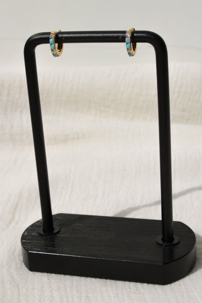 11mm Huggies Hoop Earrings with Turquoise & Cubic Zirconia, E45