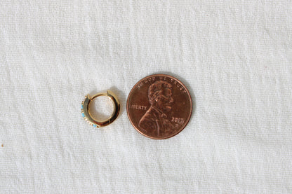 11mm Huggies Hoop Earrings with Turquoise & Cubic Zirconia, E45