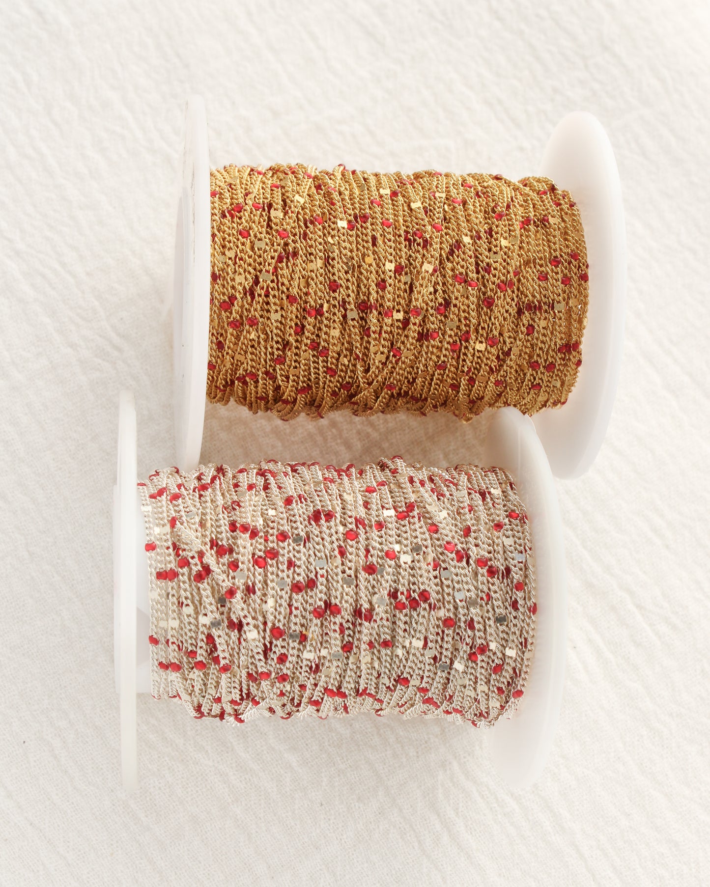 1.2mm Dapped Curb Chain with Red Enamel Dots, S208, G208