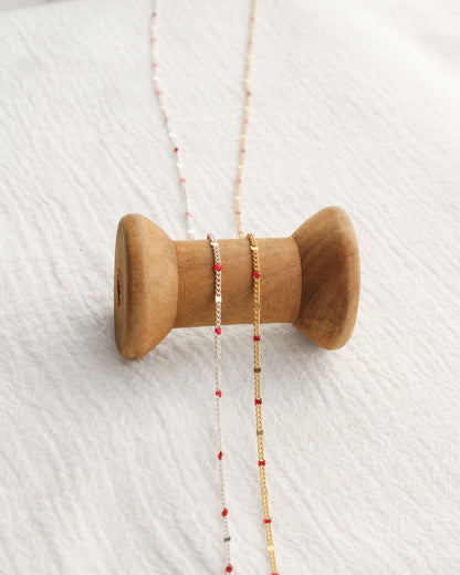 1.2mm Dapped Curb Chain with Red Enamel Dots, S208, G208