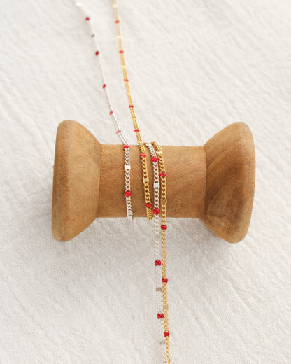 1.2mm Dapped Curb Chain with Red Enamel Dots, S208, G208