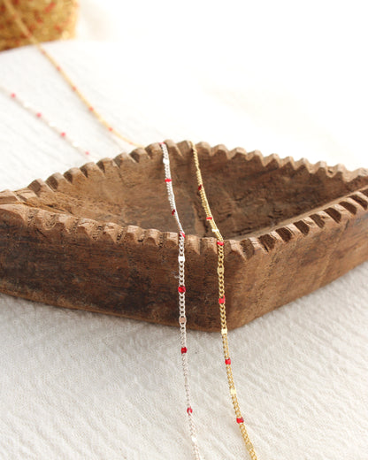 1.2mm Dapped Curb Chain with Red Enamel Dots, S208, G208