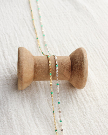 1.2mm Dapped Curb Chain with Green Enamel Dots, S210, G210