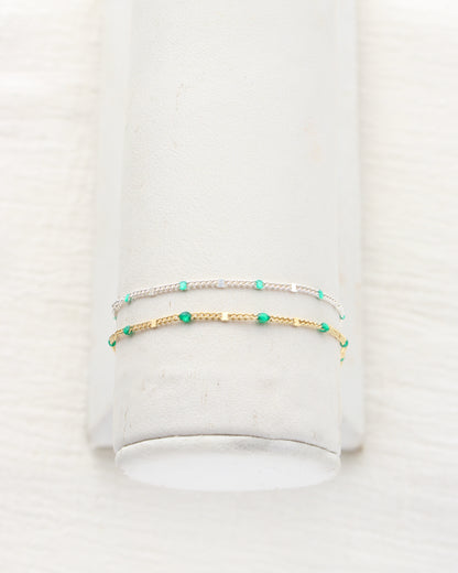 1.2mm Dapped Curb Chain with Green Enamel Dots, S210, G210