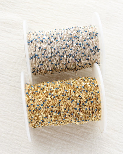 1.2mm Dapped Curb Chain with Blue Enamel Dots, S211, G211