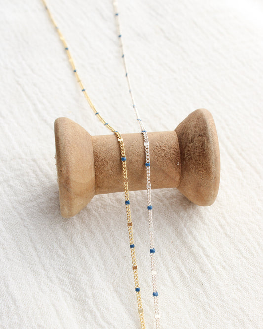 1.2mm Dapped Curb Chain with Blue Enamel Dots, S211, G211