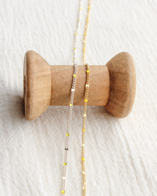 1.2mm Dapped Curb Chain with Yellow Enamel Dots, S212, G212