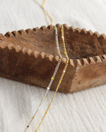 1.2mm Dapped Curb Chain with Yellow Enamel Dots, S212, G212