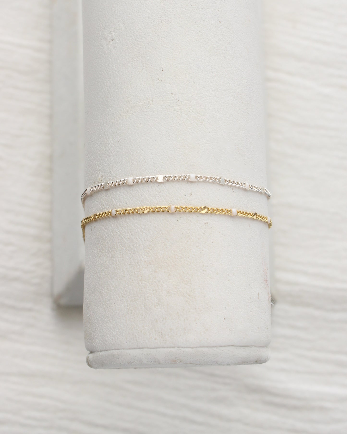 1.2mm Dapped Curb Chain with Cream Enamel Dots, S213, G213