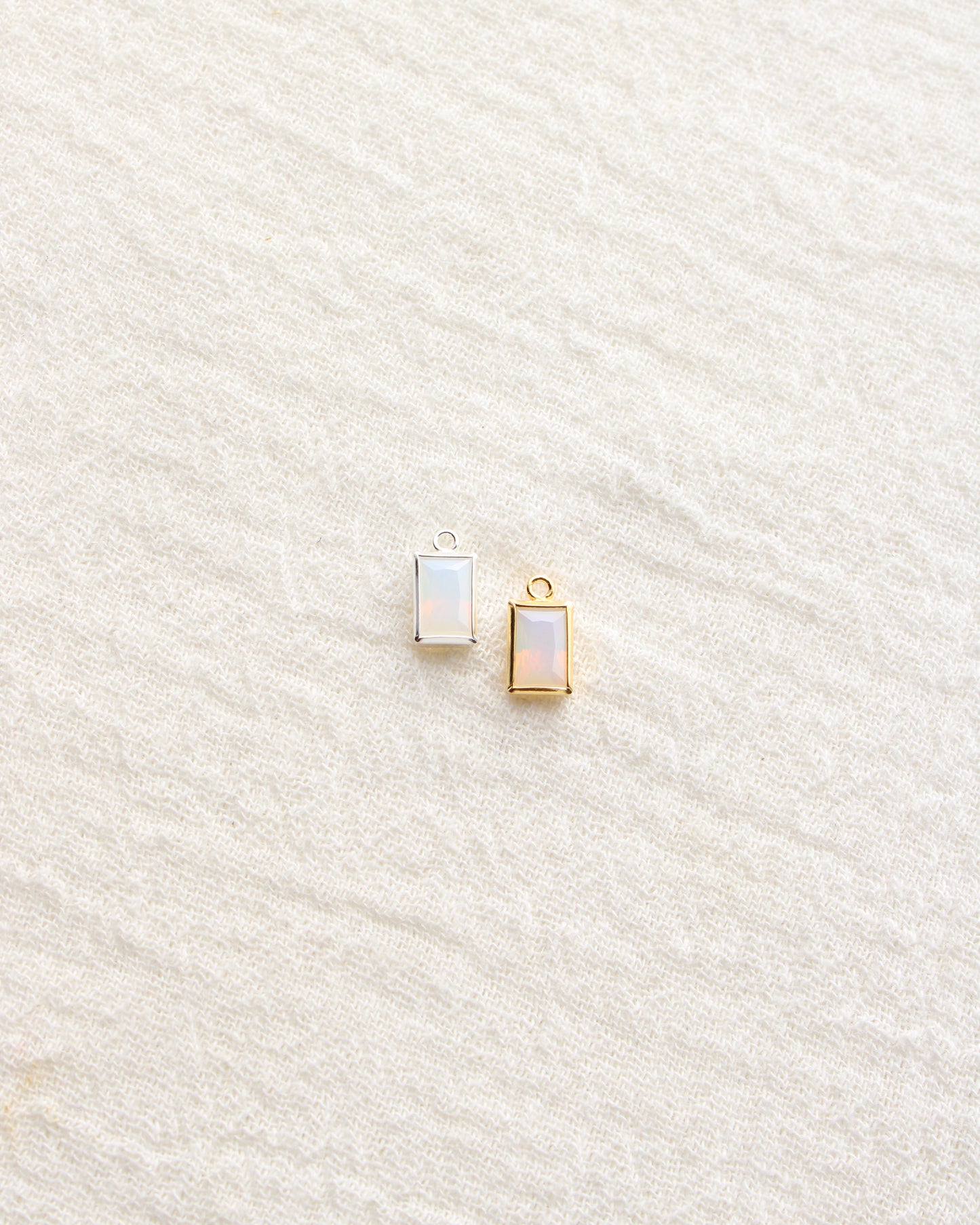 4mm White Opal Rectangle Charm, CH289