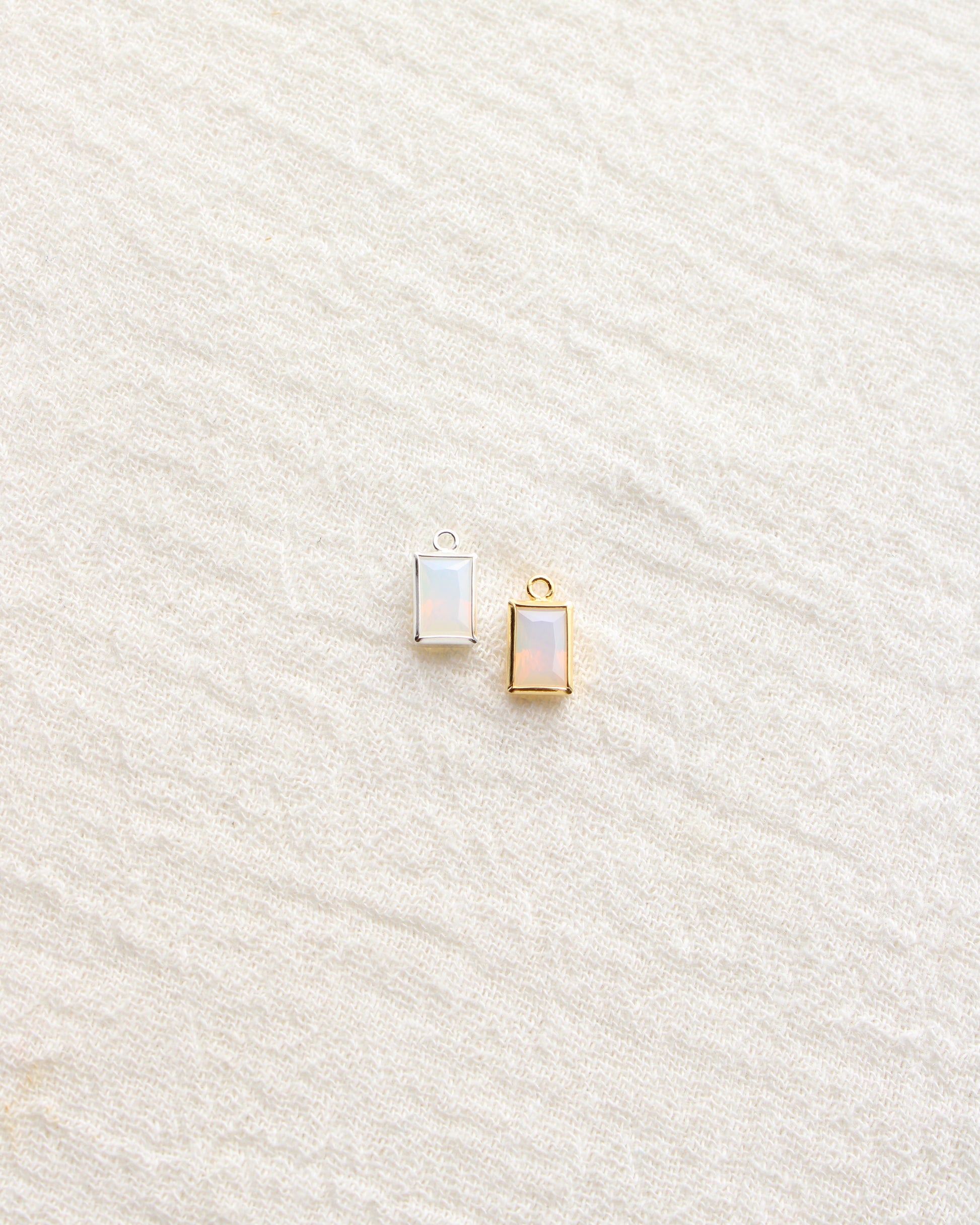 4mm White Opal Rectangle Charm, CH289