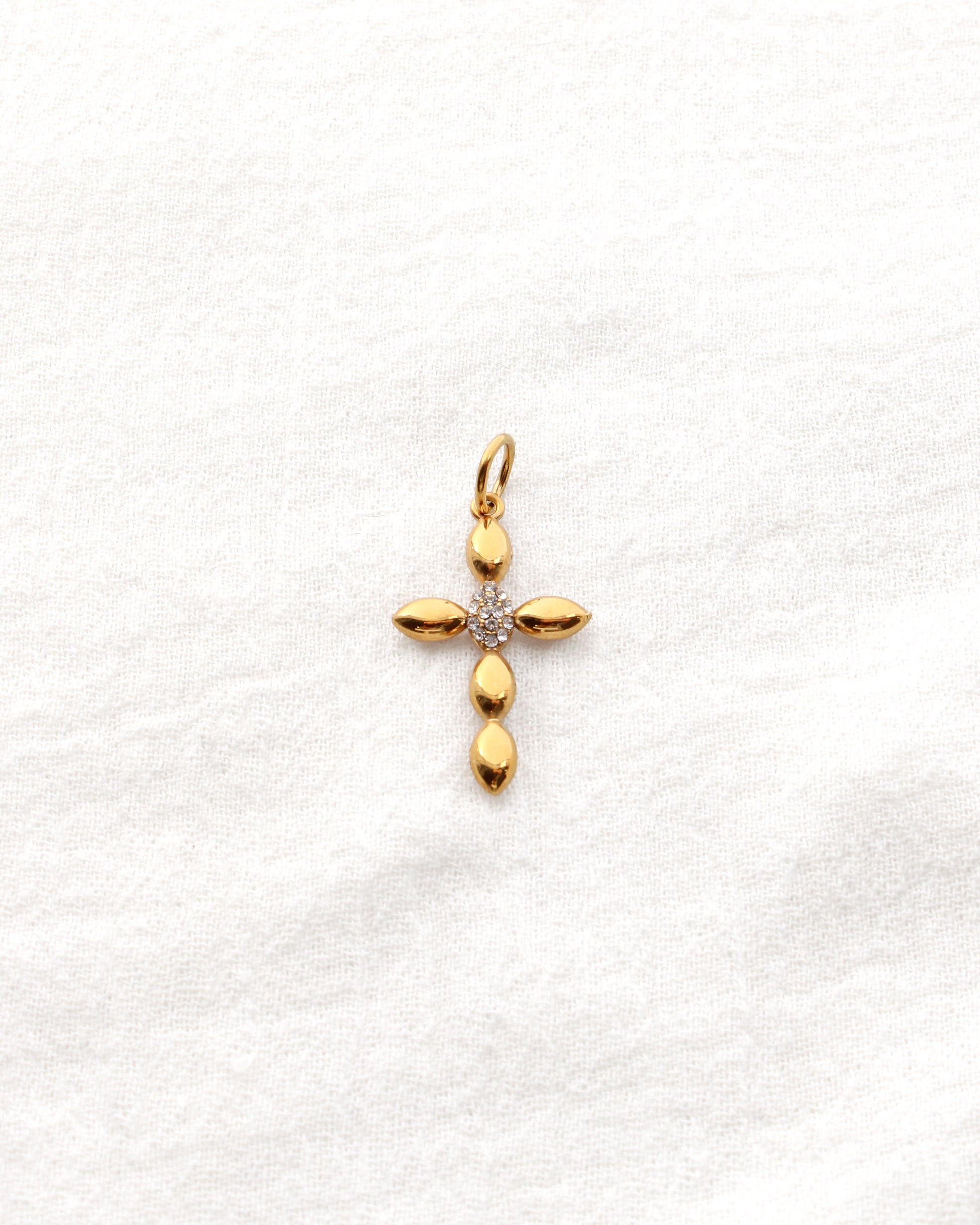 Cross PVD Charm, w/ Oval White CZ, CH353