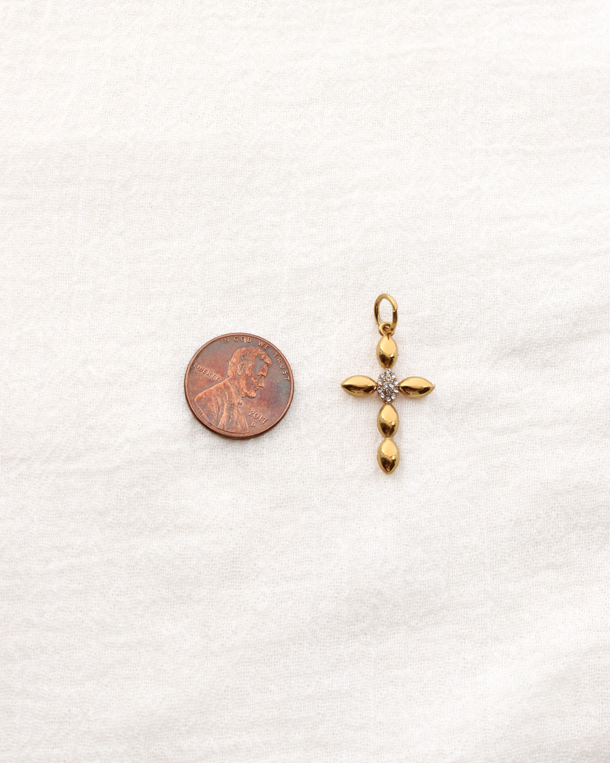 Cross PVD Charm, w/ Oval White CZ, CH353