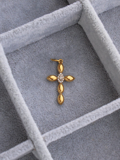 Cross PVD Charm, w/ Oval White CZ, CH353