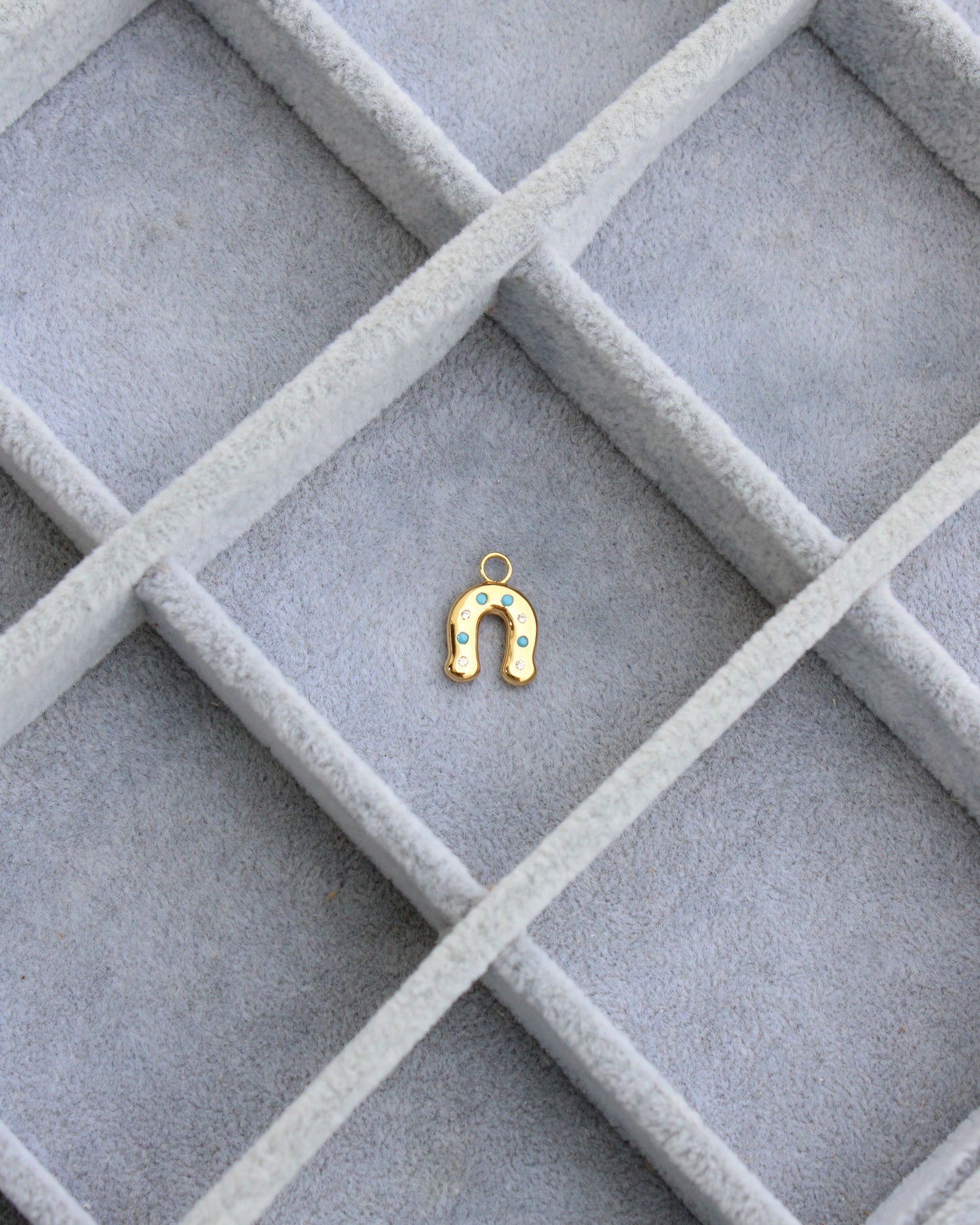 Horseshoe with CZ and Turquoise Charm, CH281