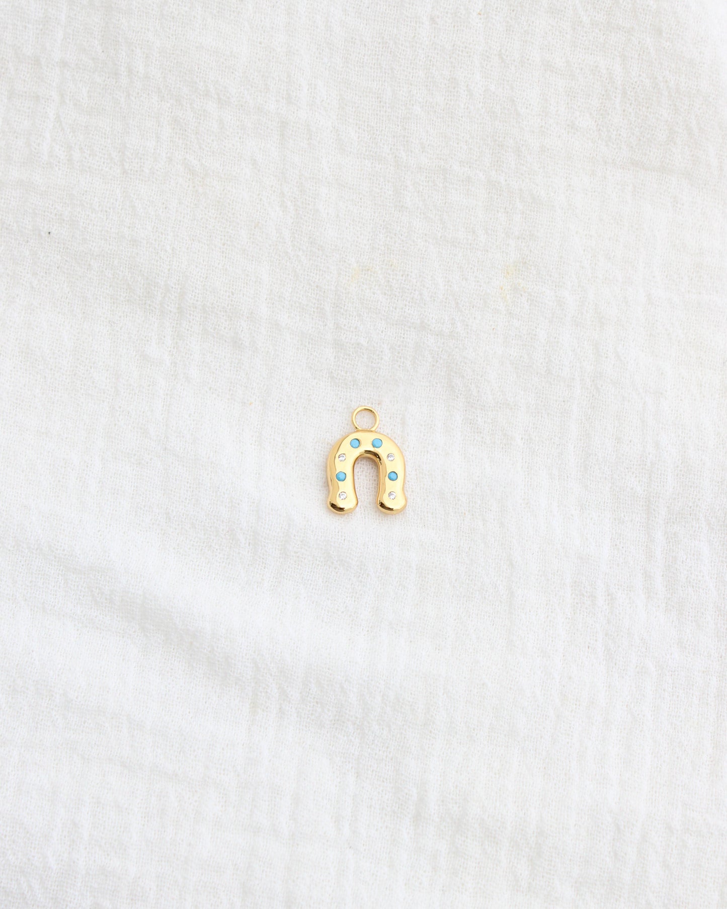 Horseshoe with CZ and Turquoise Charm, CH281