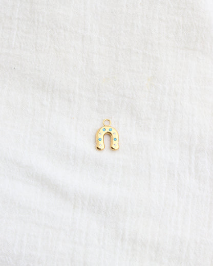 Horseshoe with CZ and Turquoise Charm, CH281