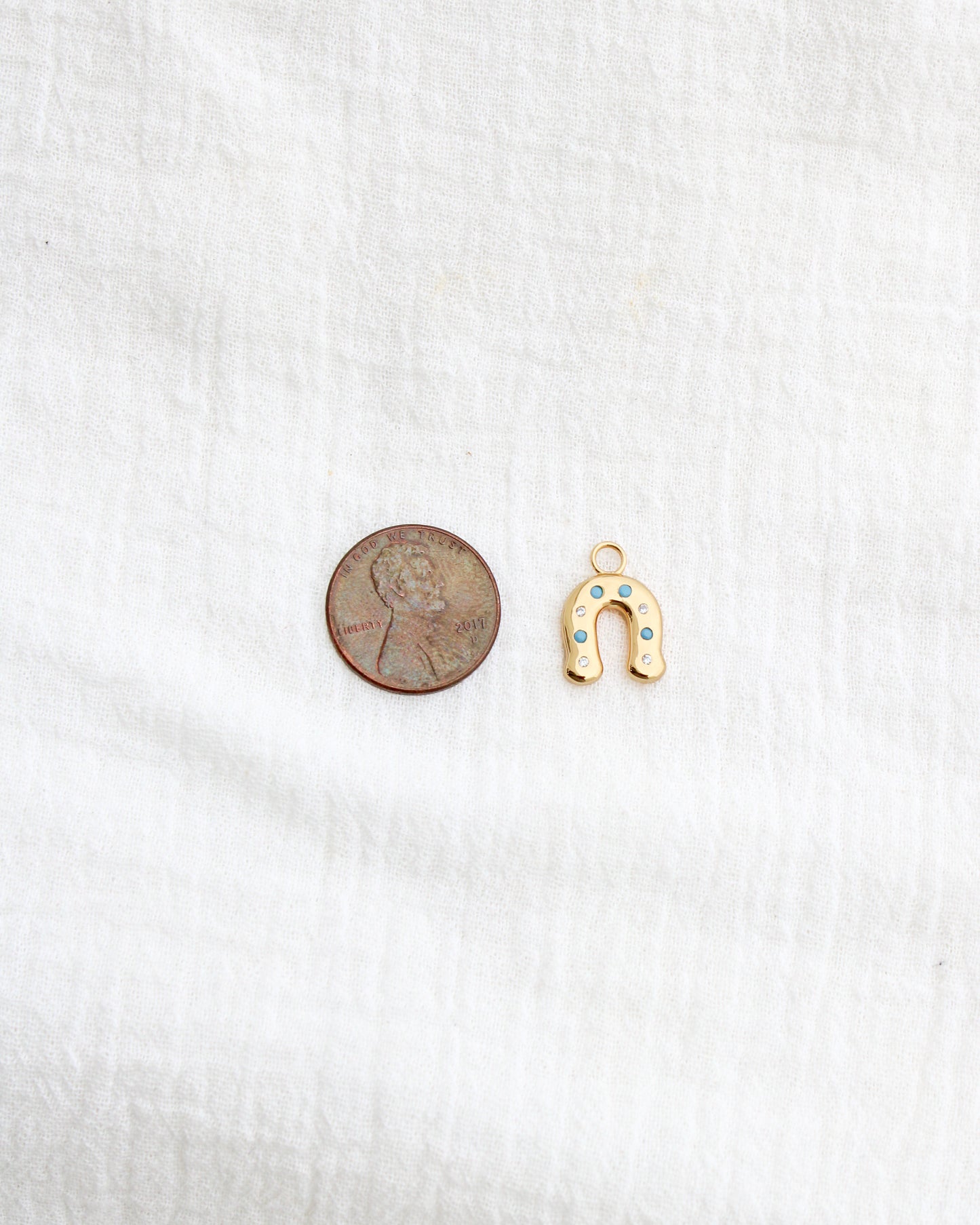 Horseshoe with CZ and Turquoise Charm, CH281