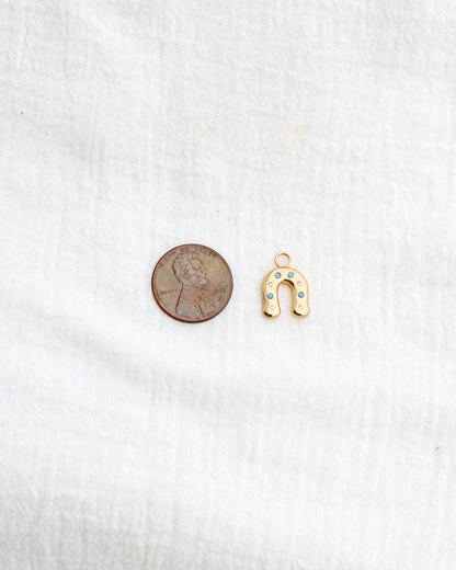 Horseshoe with CZ and Turquoise Charm, CH281