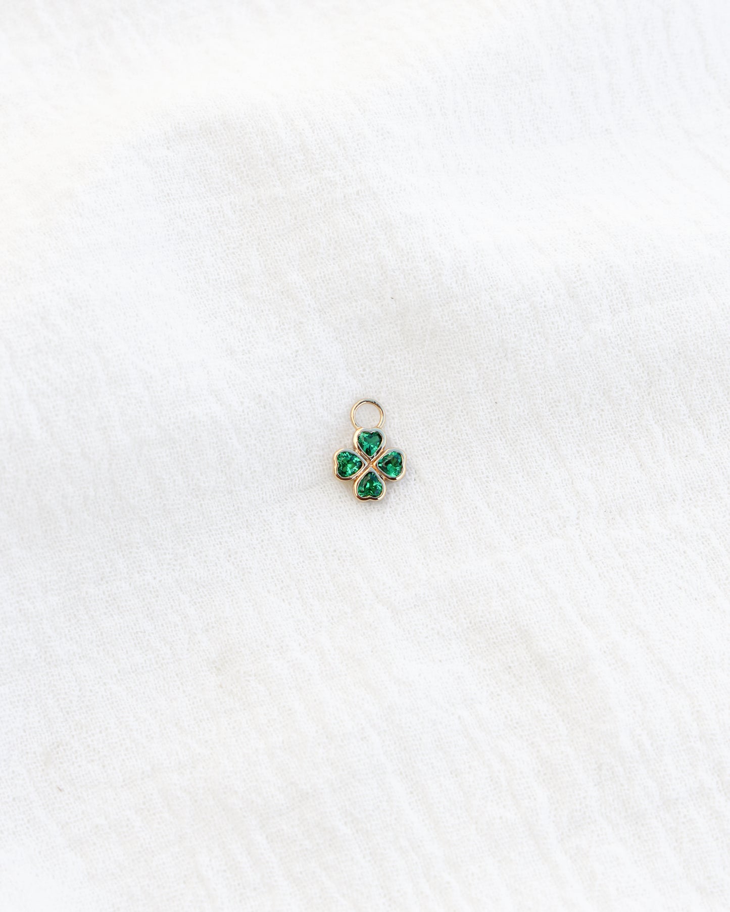 Heart Clover Charm with Emerald Nano Gem, CH294