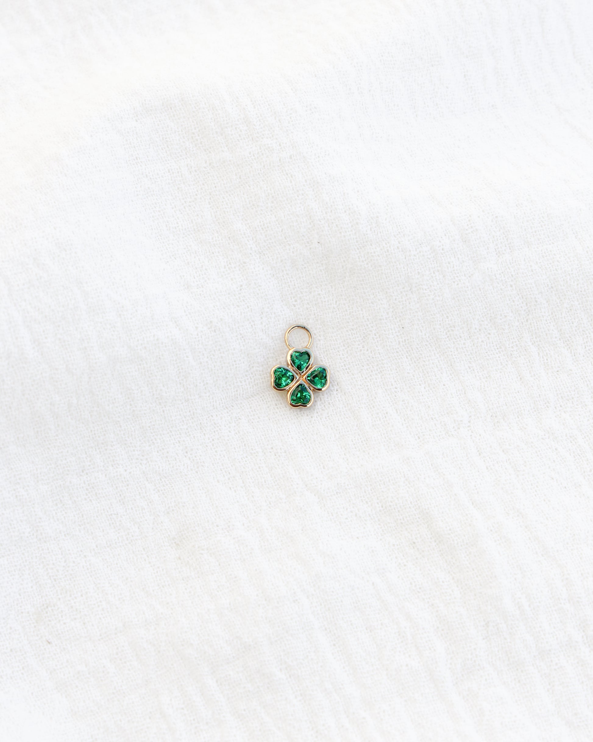 Heart Clover Charm with Emerald Nano Gem, CH294