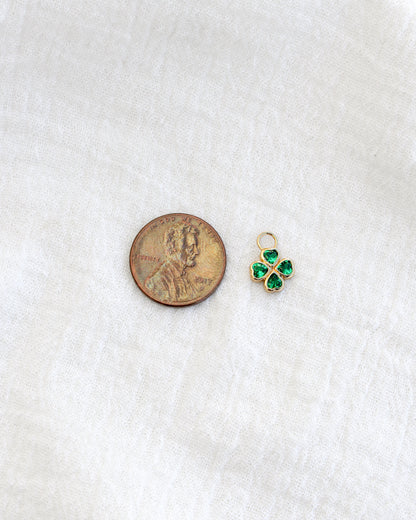 Heart Clover Charm with Emerald Nano Gem, CH294
