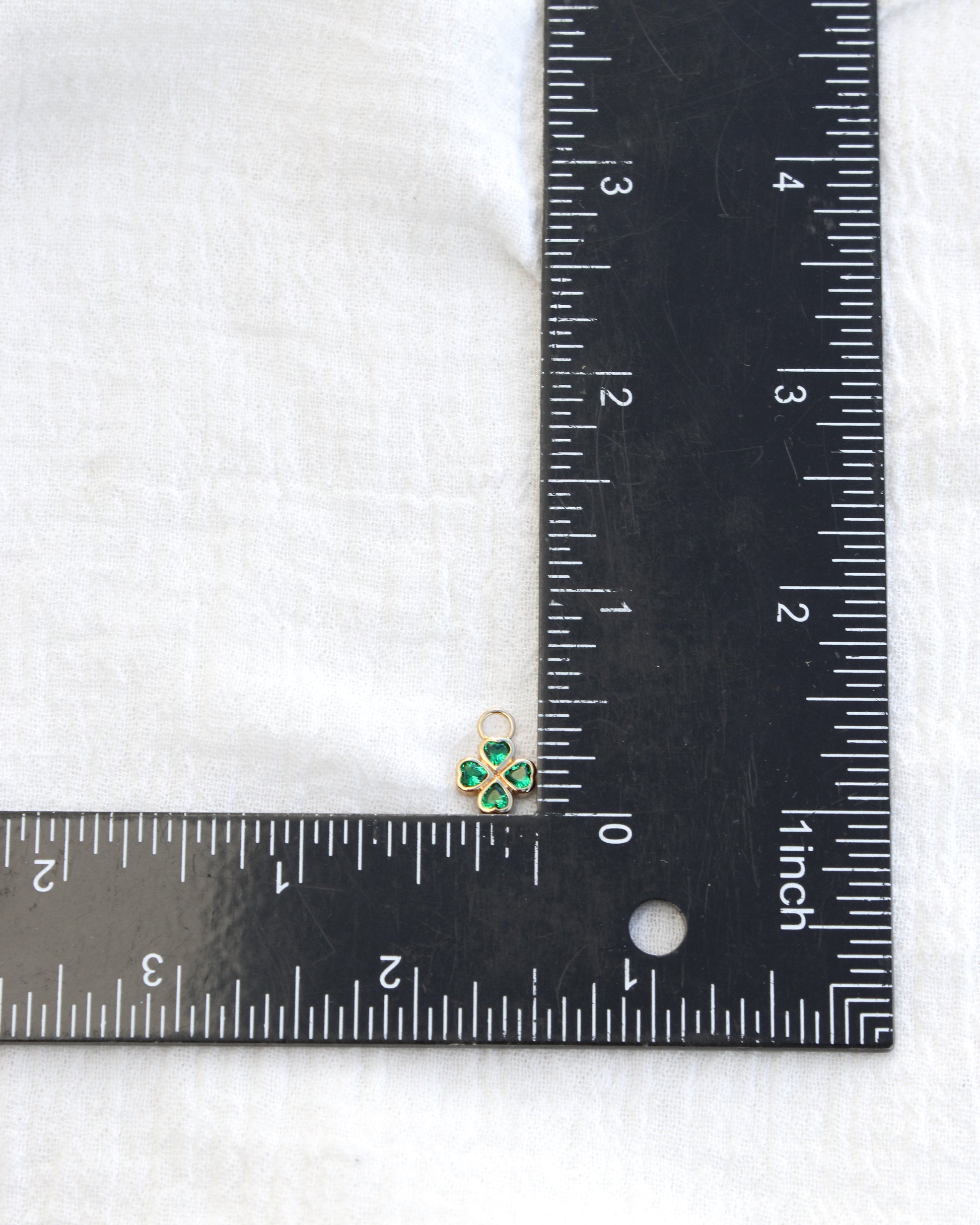 Heart Clover Charm with Emerald Nano Gem, CH294