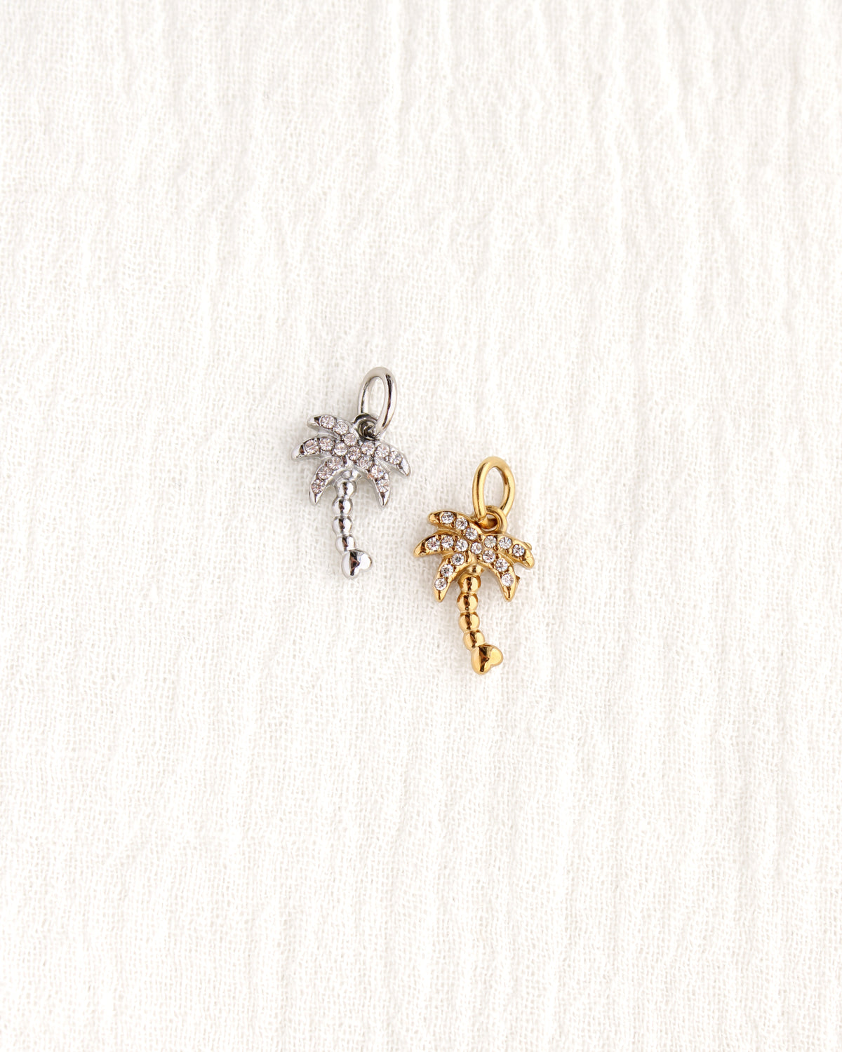 14mm Palm Tree PVD Charm w/ Cubic Zirconia, CH383