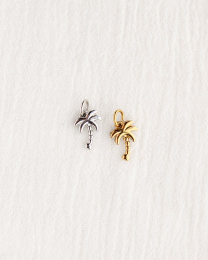 14mm Palm Tree PVD Charm w/ Cubic Zirconia, CH383