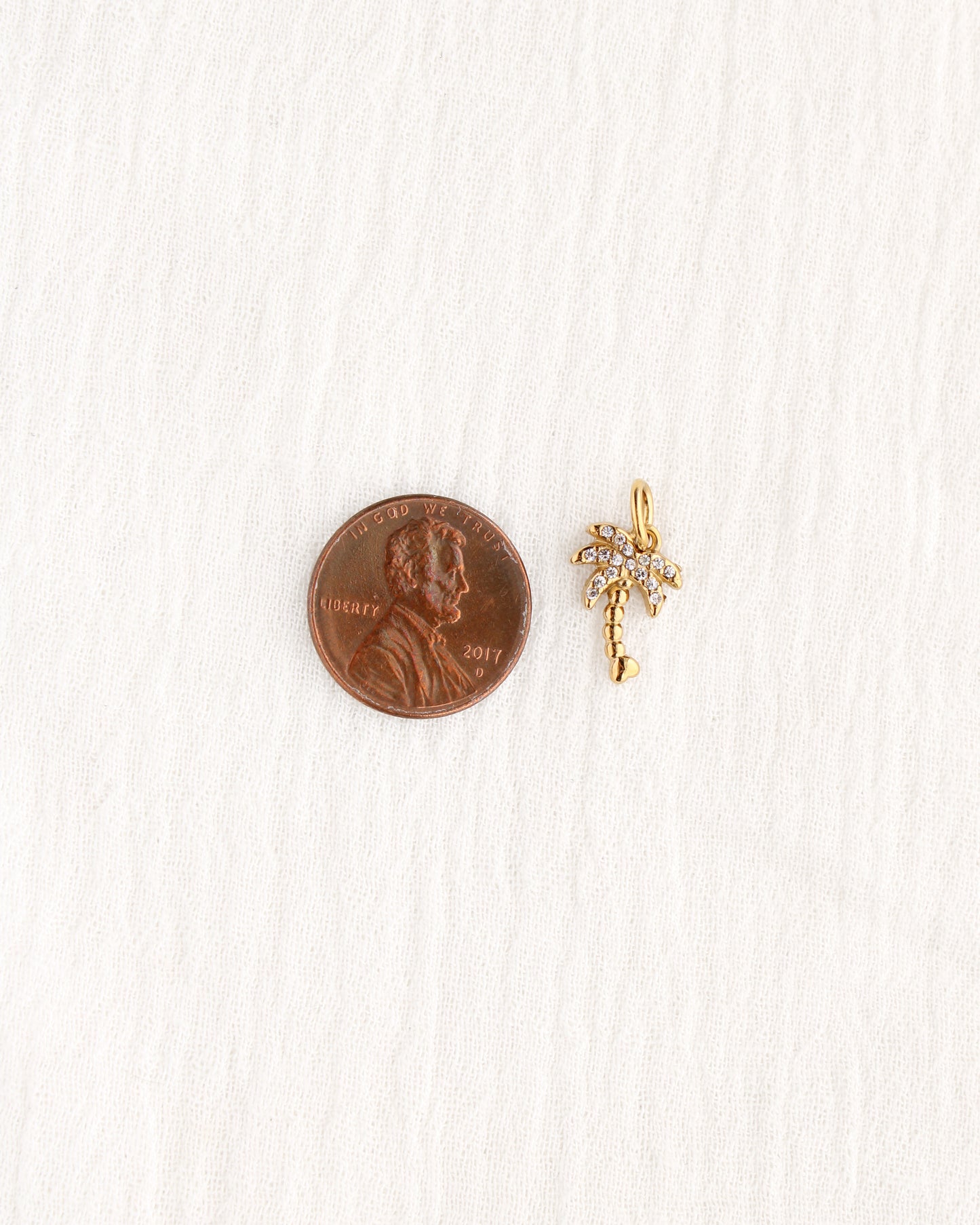 14mm Palm Tree PVD Charm w/ Cubic Zirconia, CH383