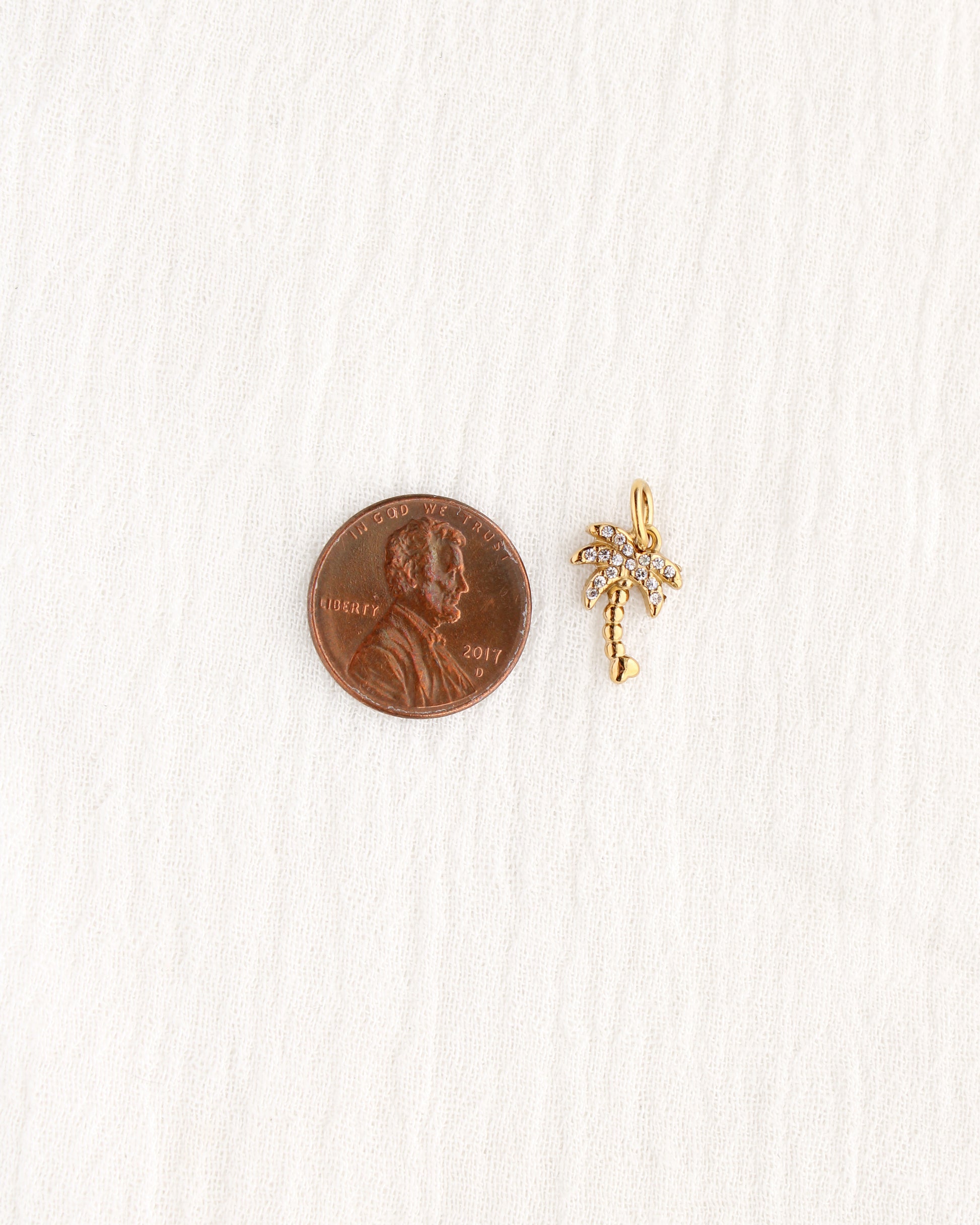 14mm Palm Tree PVD Charm w/ Cubic Zirconia, CH383