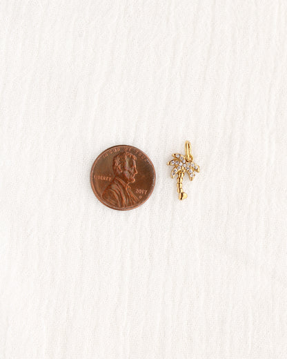 14mm Palm Tree PVD Charm w/ Cubic Zirconia, CH383