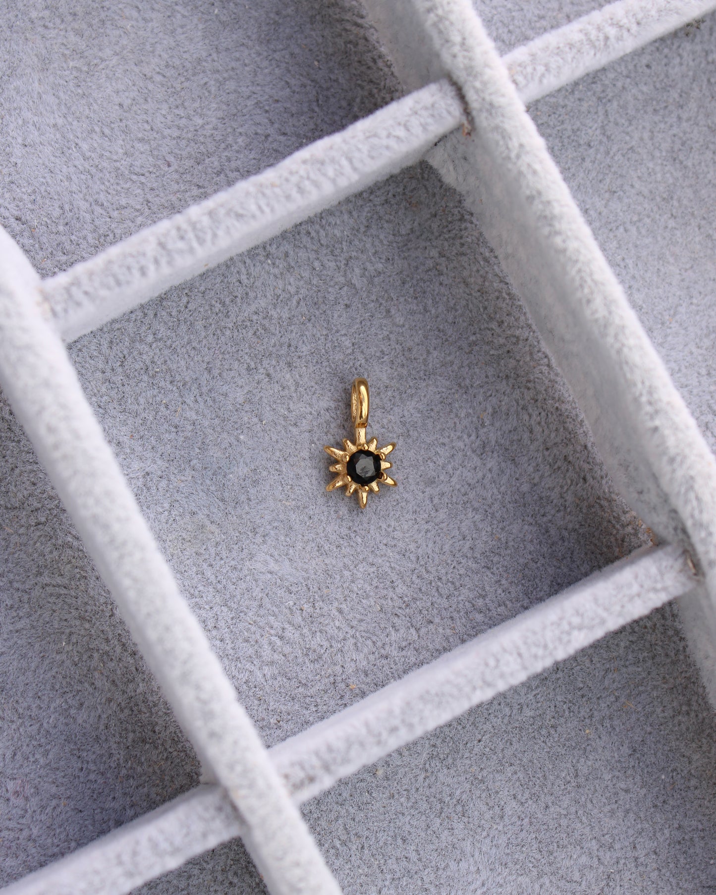 15mm Black Zircon Sunburst PVD Charm, CH369