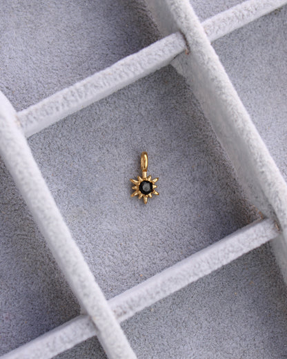 15mm Black Zircon Sunburst PVD Charm, CH369