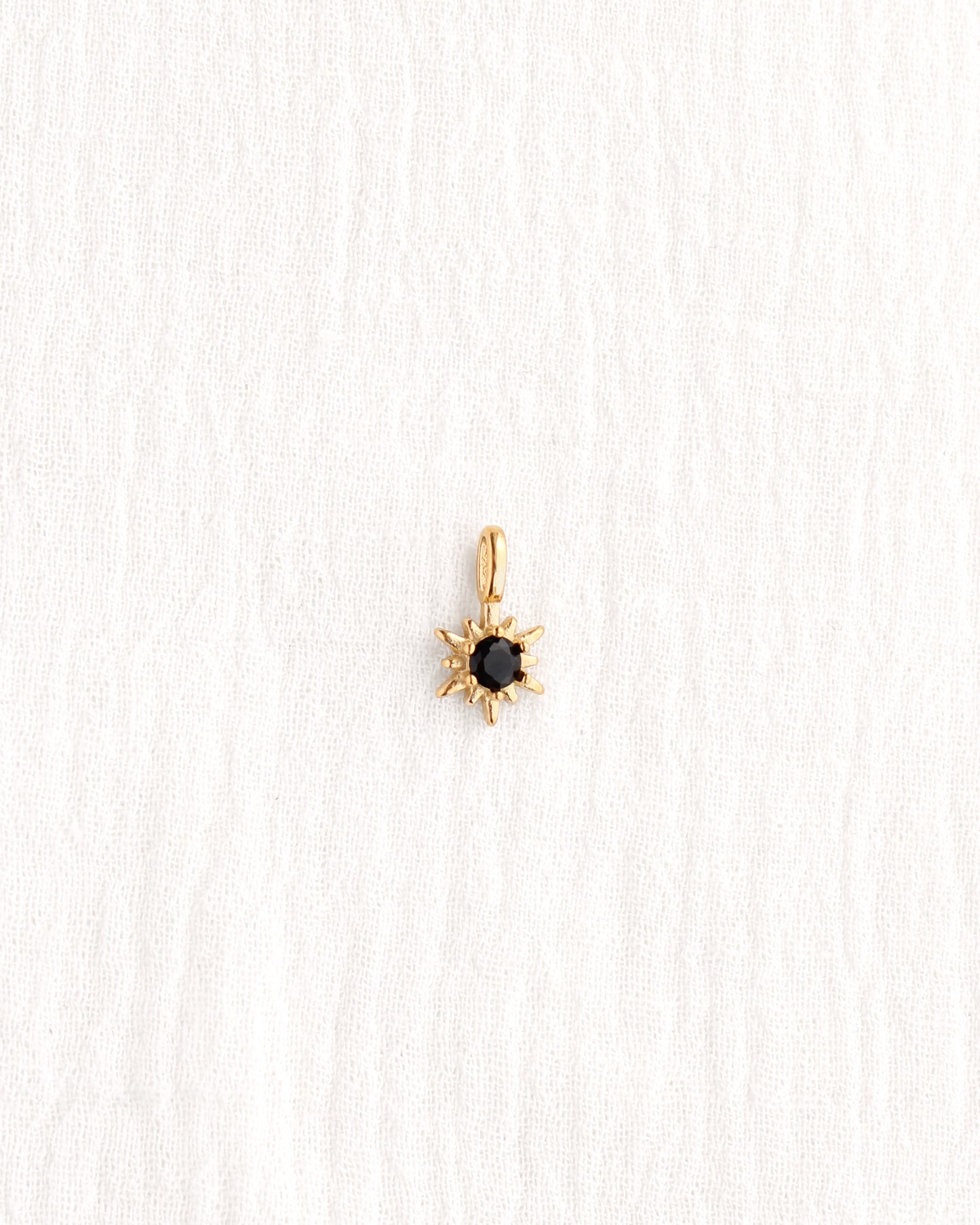 15mm Black Zircon Sunburst PVD Charm, CH369