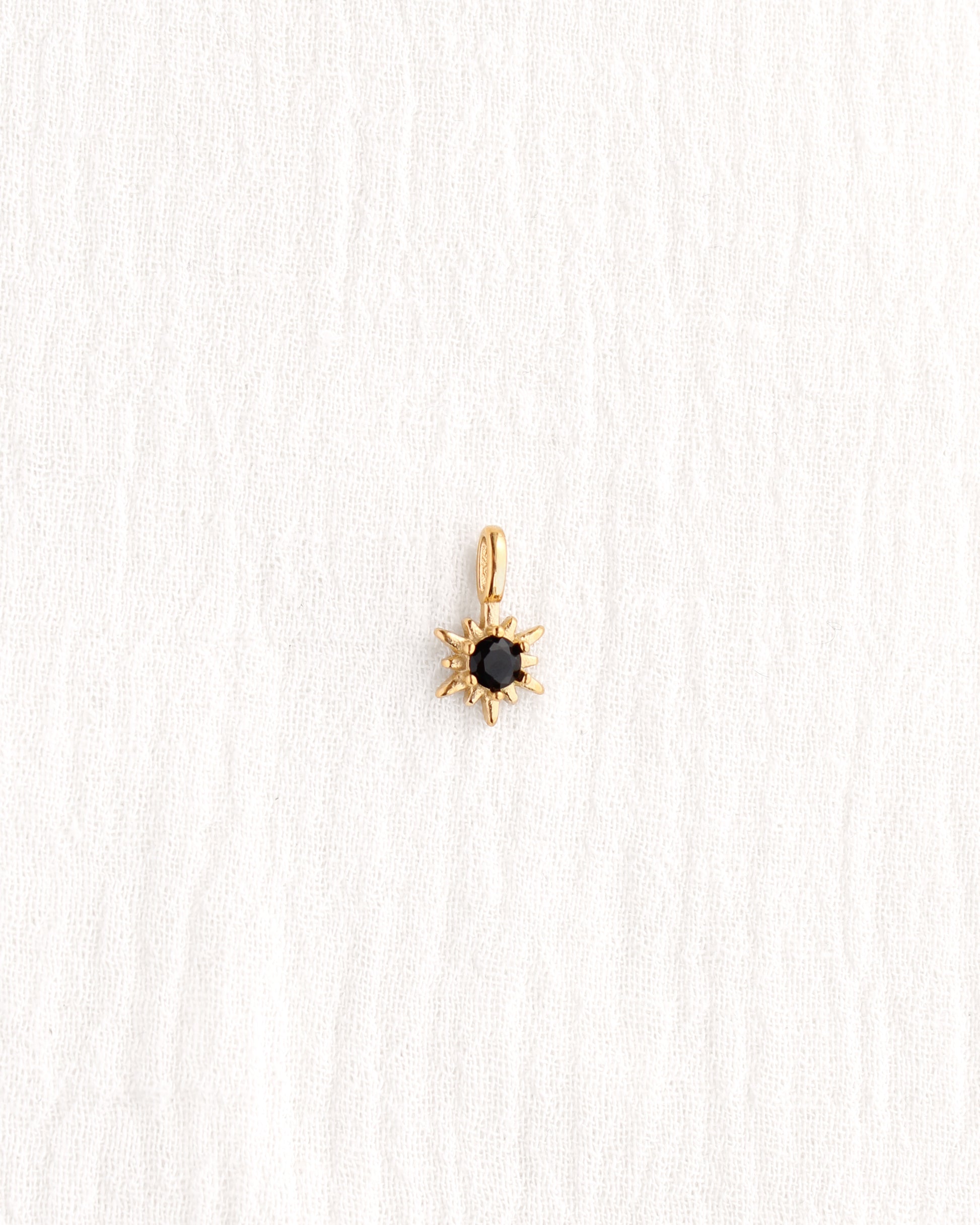 15mm Black Zircon Sunburst PVD Charm, CH369