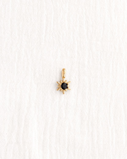 15mm Black Zircon Sunburst PVD Charm, CH369