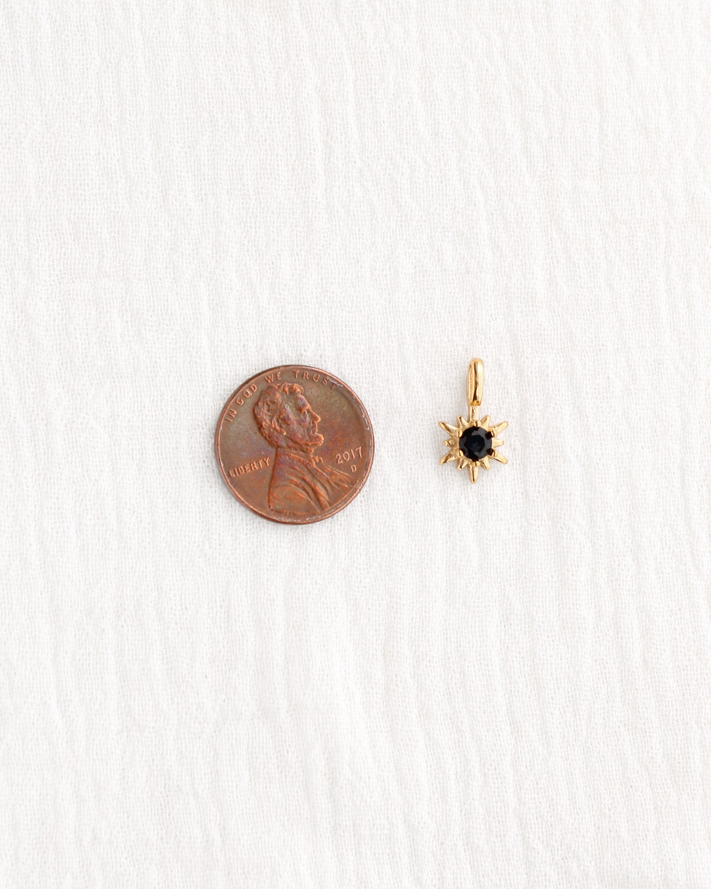 15mm Black Zircon Sunburst PVD Charm, CH369