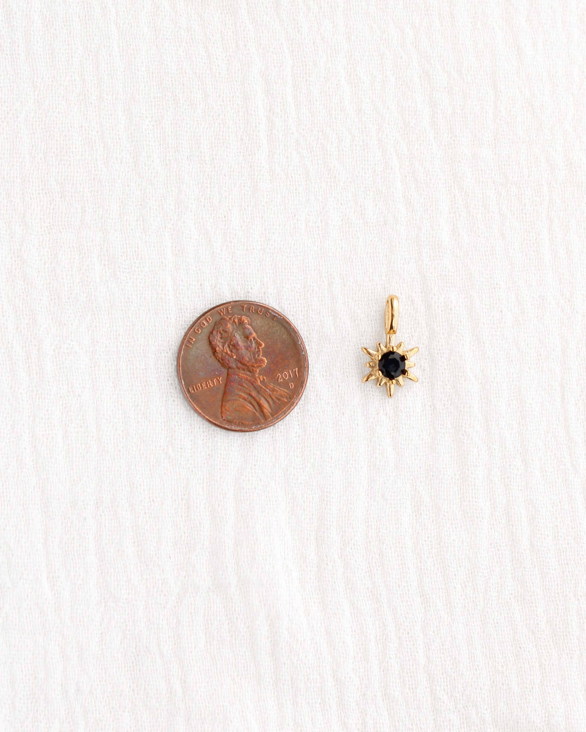 15mm Black Zircon Sunburst PVD Charm, CH369